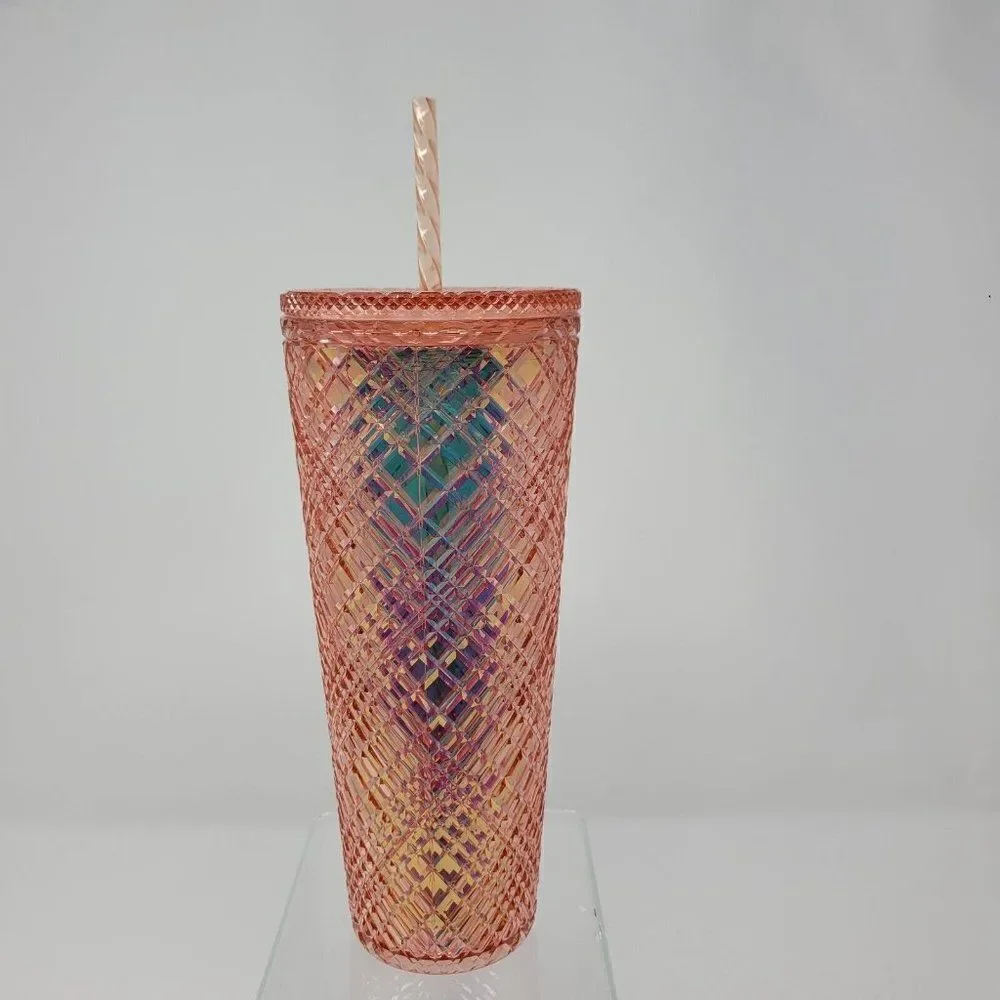 New Starbucks 2022 Winter Holiday Jeweled Stud 24oz Tumbler Cold Cup Rose Gold‎